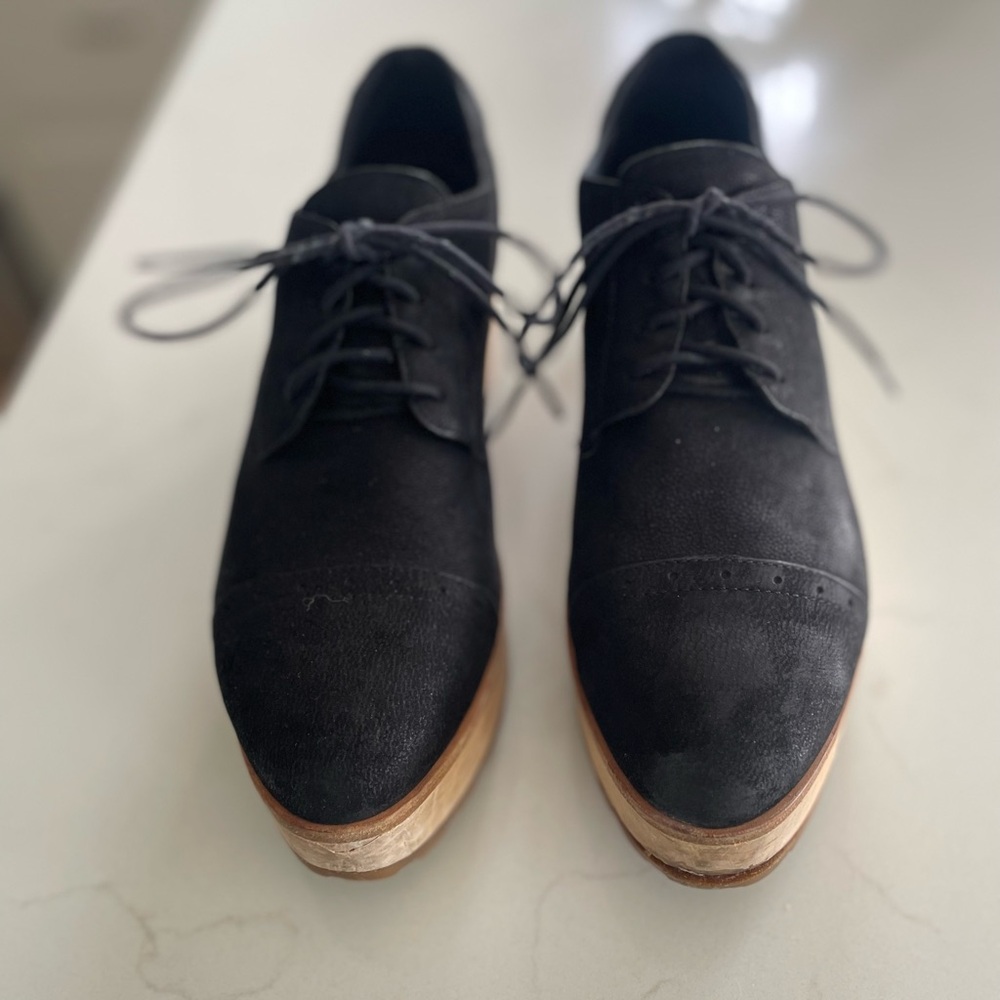 Eileen Fisher Black and Tan Platform Shoes with Suede Finish